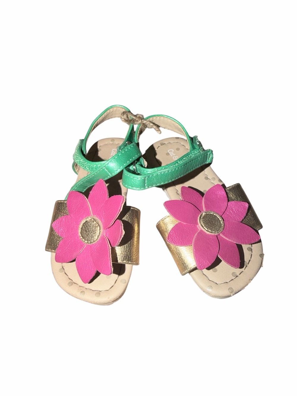 Cat & Jack Toddler Girls Green Gold Flower Sandals Size 6